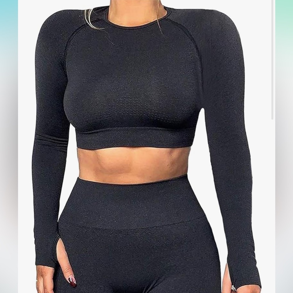 Amazon Black Long Sleeve Crop Top